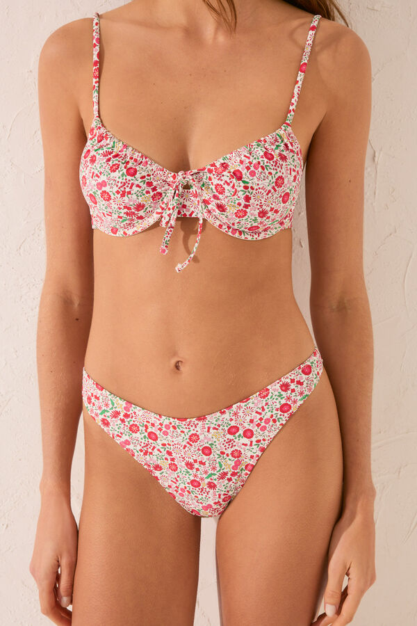 Womensecret Mini bikini brasileño rojo con panty floral estampado