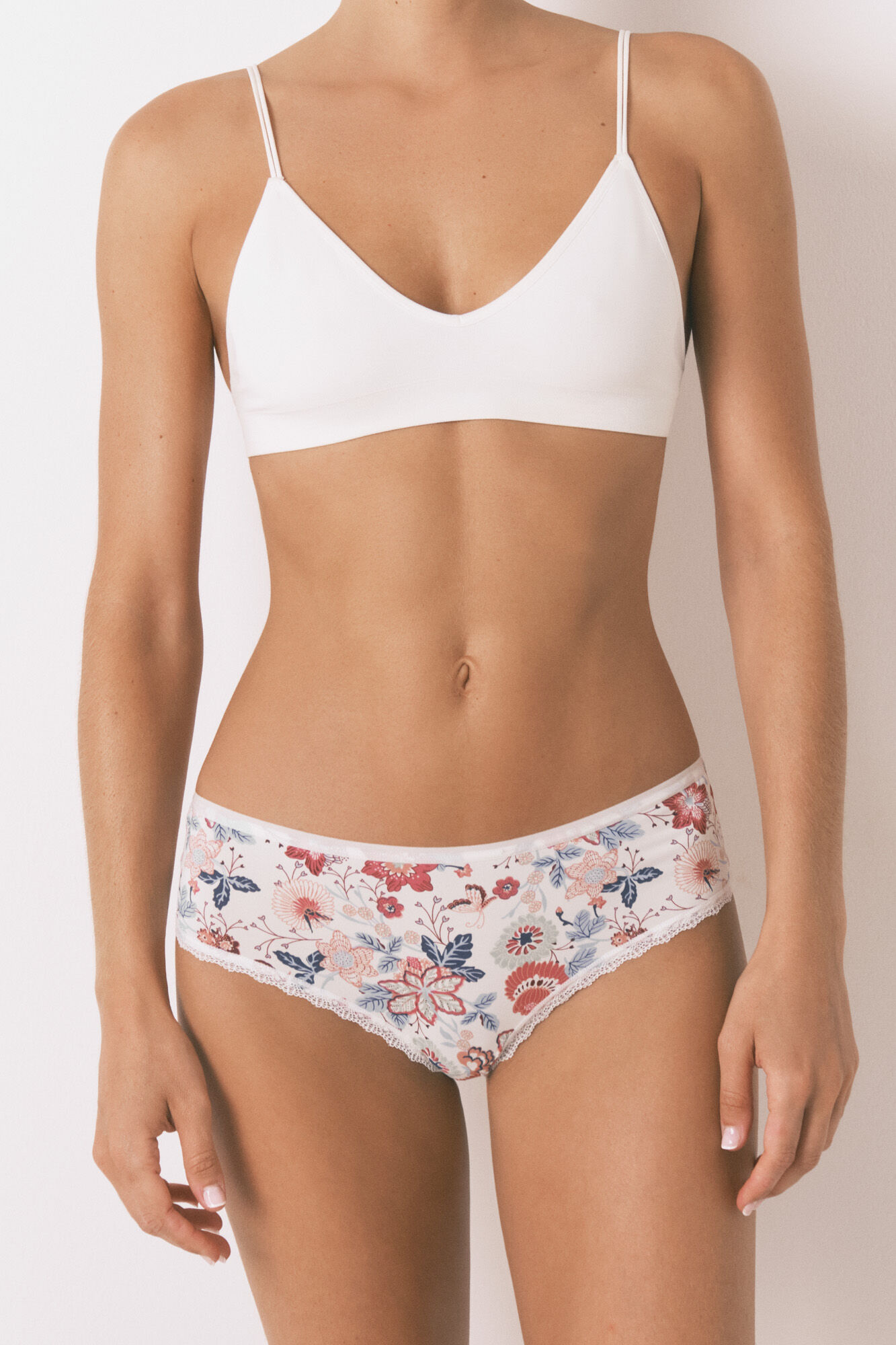 Women'secret Panty brasile&ntilde;o ancha con microfibra estampada color marfil