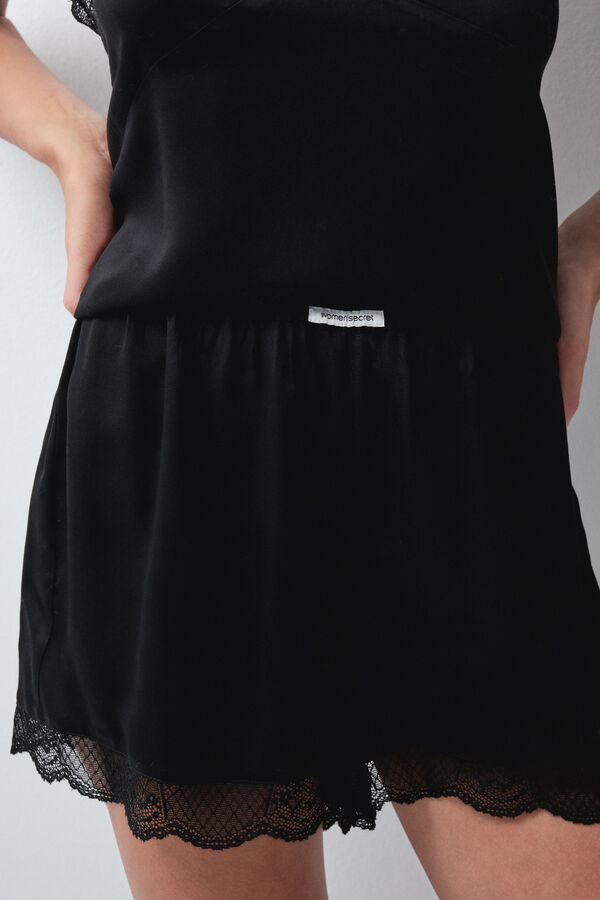 Women'secret Pijama corta de tirantes negra de encaje negro