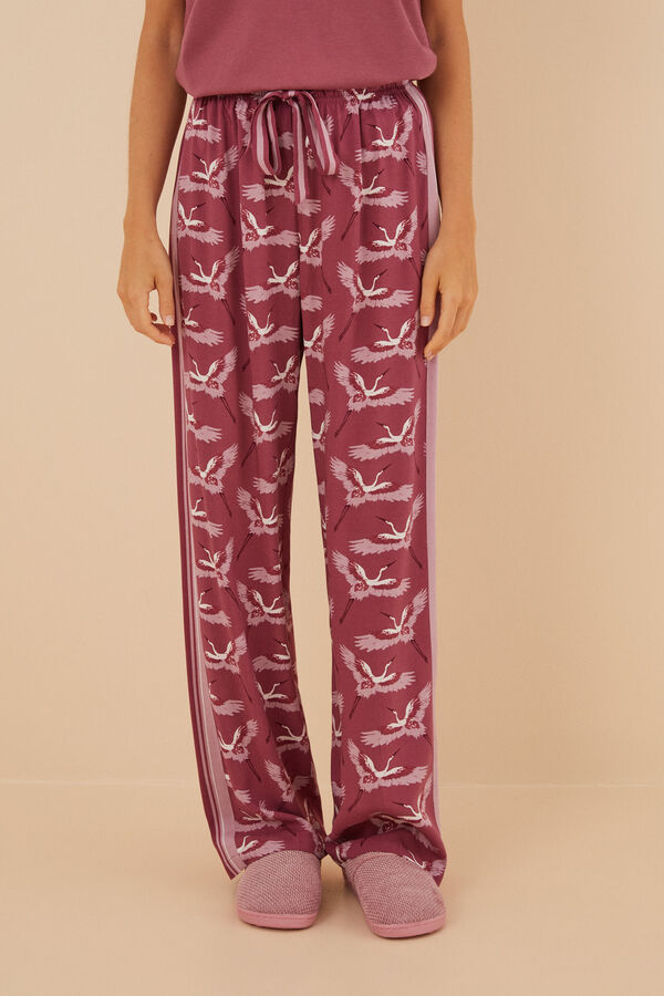 Womensecret Pantalón largo estampado garzas Moniquilla rosa