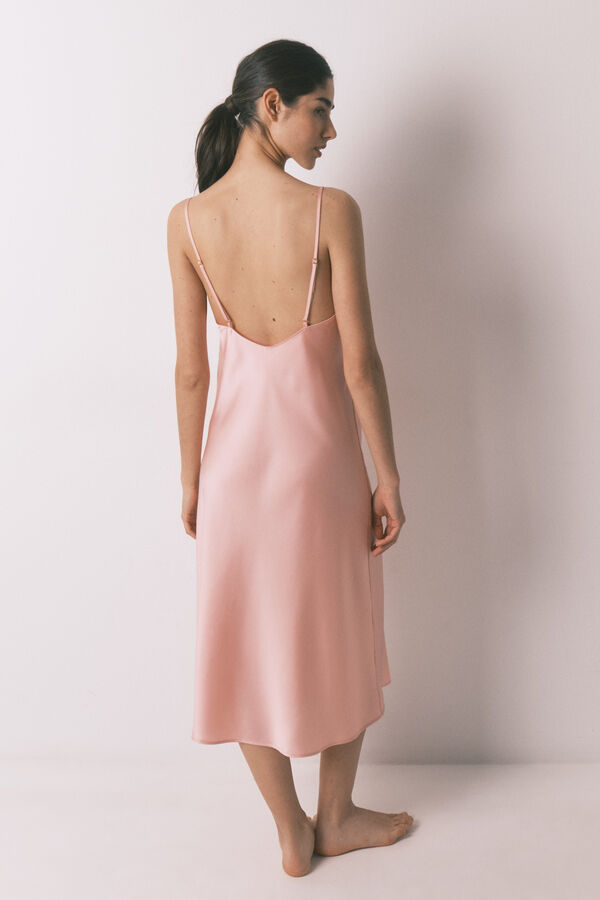 Women'secret Camisón midi satén y encaje rosa rosa