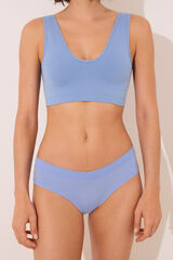 Womensecret Panty brasileño ancha fruncida en color azul azul