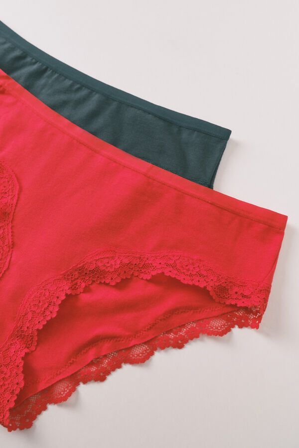Women'secret Pack de 2 panties anchas de algod&oacute;n en color rojo y verde kaki