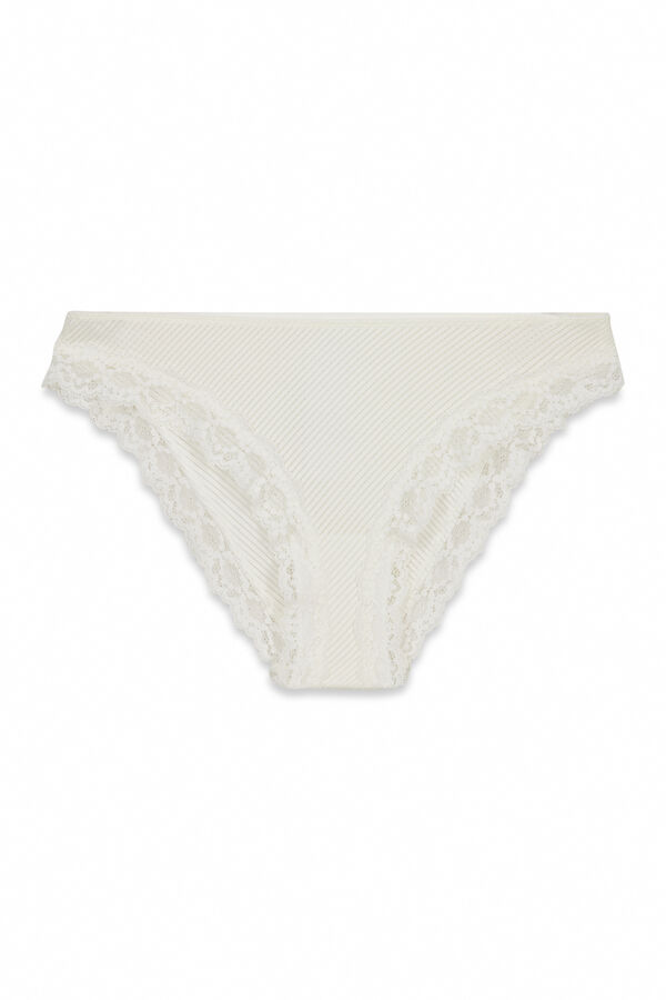 Women'secret Panty cl&aacute;sica de microfibra rayada y encaje negra caf&eacute;