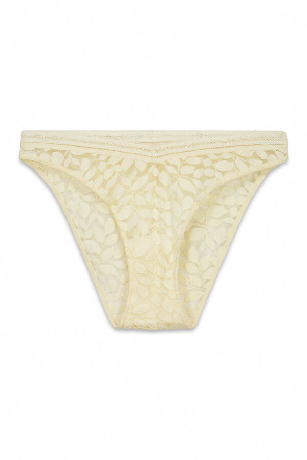 Women'secret Panty cl&aacute;sica cintura en V de encaje beige caf&eacute;