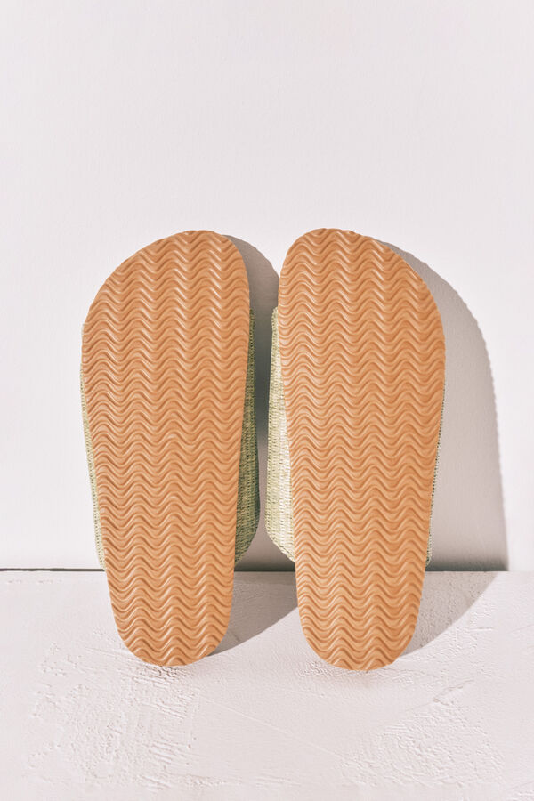 Women'secret Sandalias bio de rafia con flor de crochet verde kaki