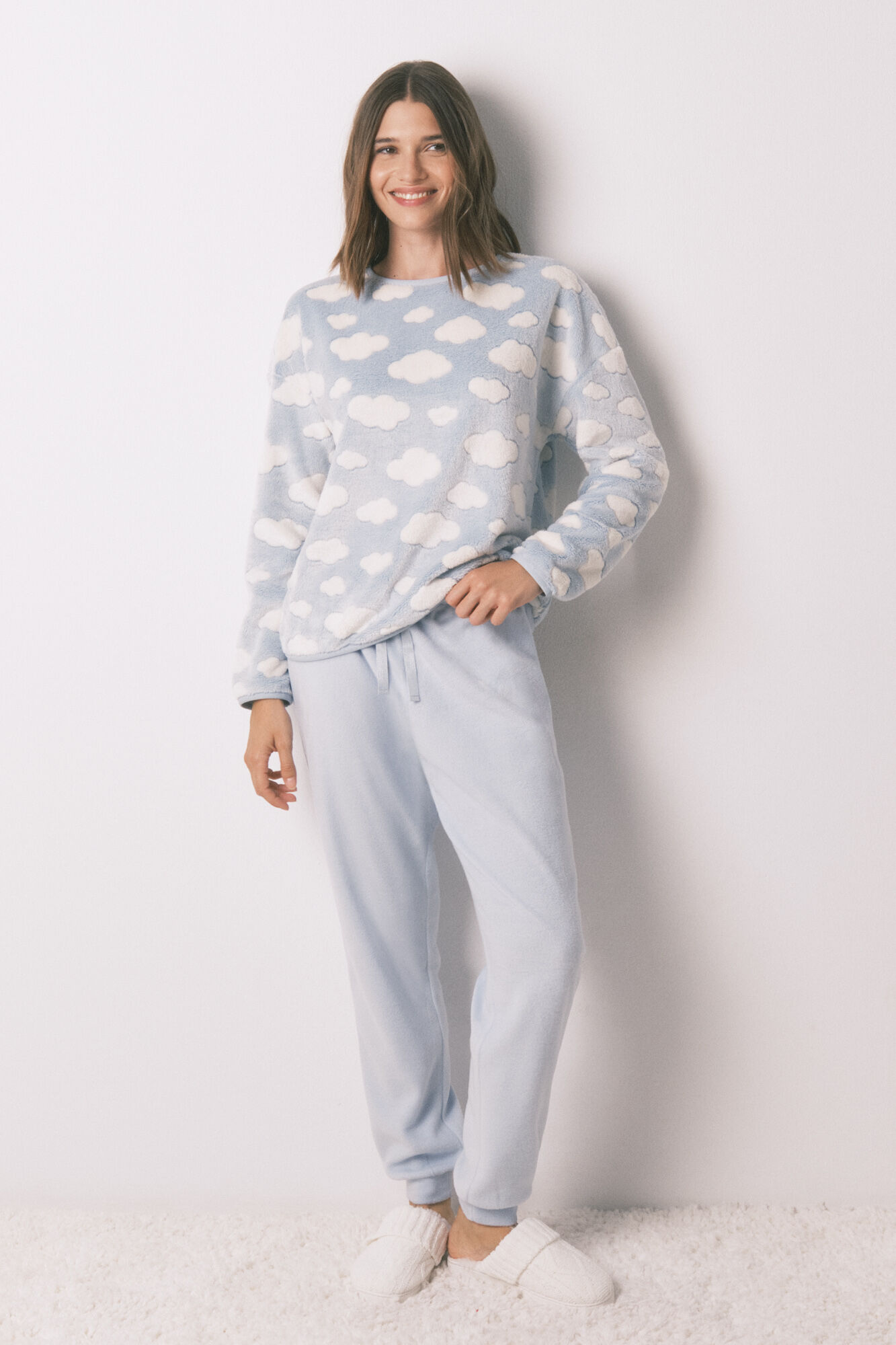 Women'secret Pijama larga polar mousse nubes