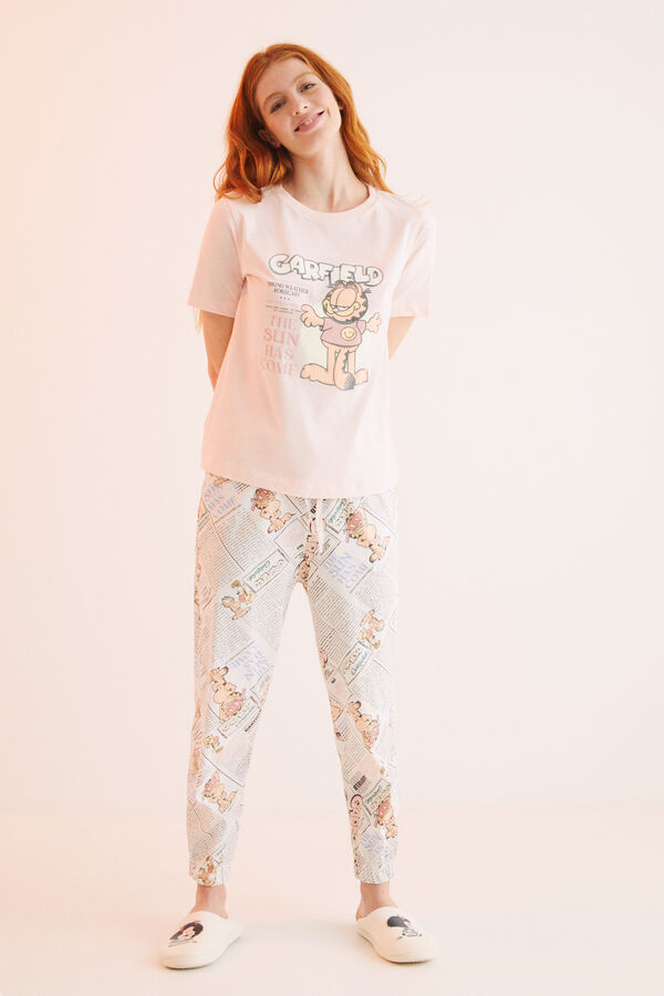 Womensecret Pijama larga algodón Garfield rosa rosa