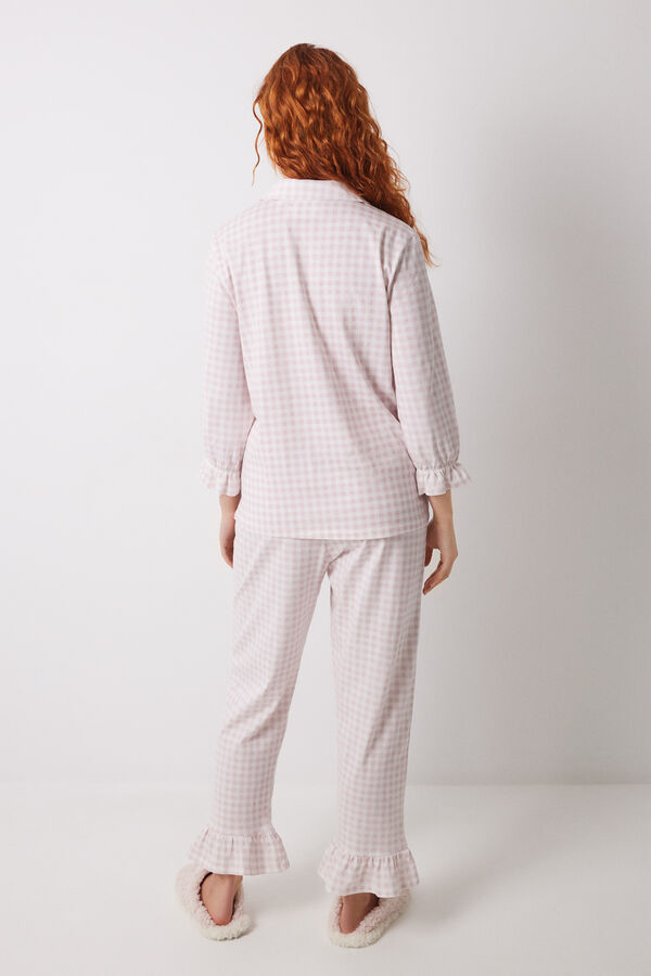 Womensecret Pijama camisera larga 100% algodón rosa cuadros rosa