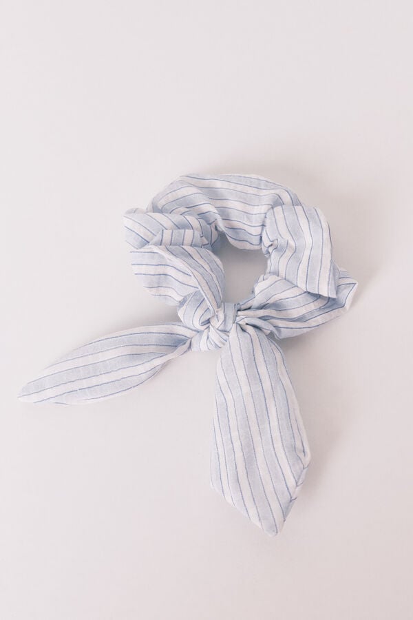 Women'secret Scrunchie de rayas con lazo azul estampado
