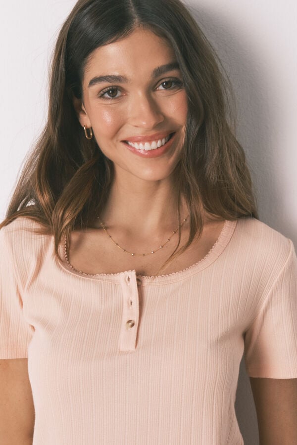 Women'secret Pijama Capri estampada de algod&oacute;n rosa y amarillo naranja