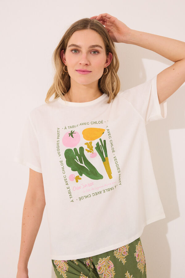 Womensecret Playera manga corta 100% algodón "verduras" marfil
