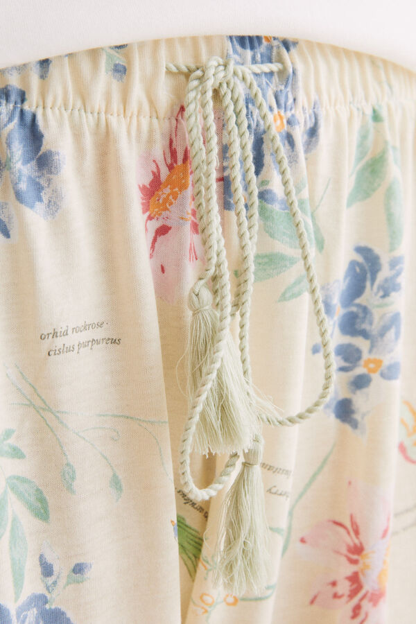 Womensecret Pijama 100% algodón Capri blanco flores marfil