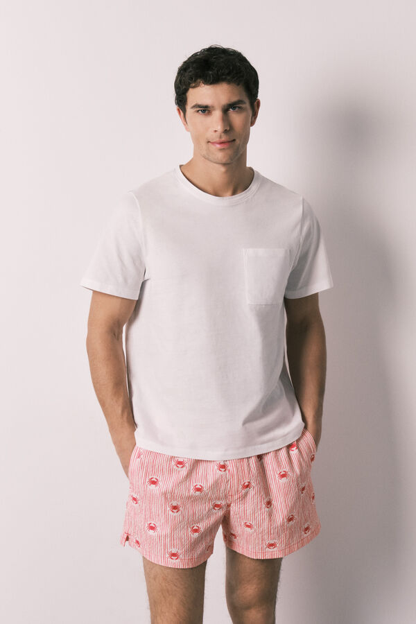 Women'secret Traje de ba&ntilde;o para hombre estampado de rayas y cangrejos coral