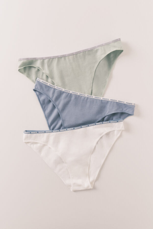 HI&BYE Pack de 3 panties cl&aacute;sicas de algod&oacute;n verde, azul y blanco blanco
