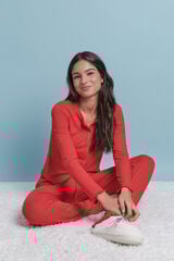 HI&BYE Pijama larga algodón acanalado rojo rojo