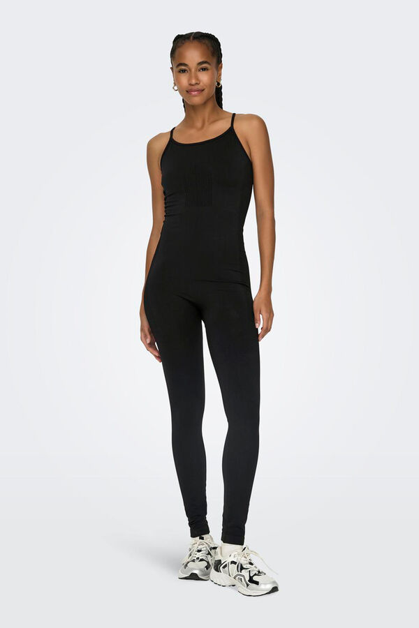 Only Play Jumpsuit negro sin costuras con tirantes acanalados negro