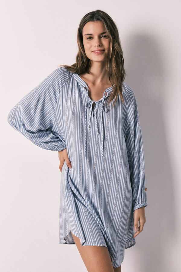 Women'secret Playera de dormir corta de viscosa estampado de rayas azul estampado