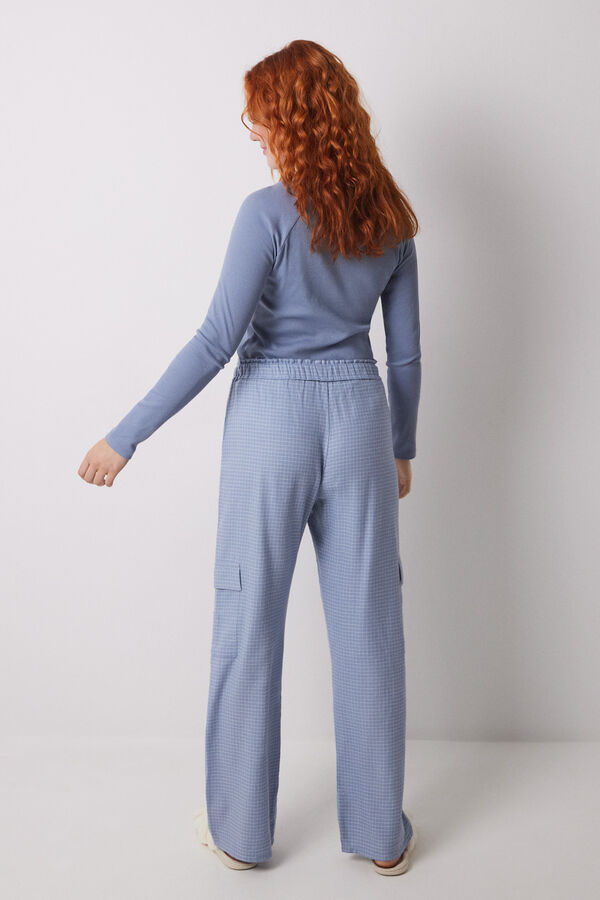 Womensecret Pantalón cargo largo con estampado de cuadros azul