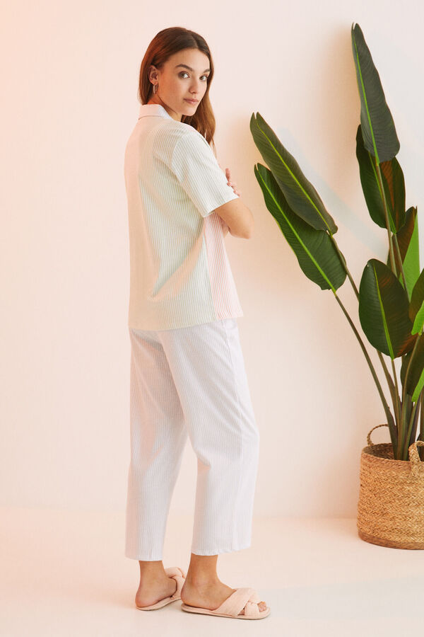 Womensecret Pijama camisero 100% algodón rayas multicolor estampado