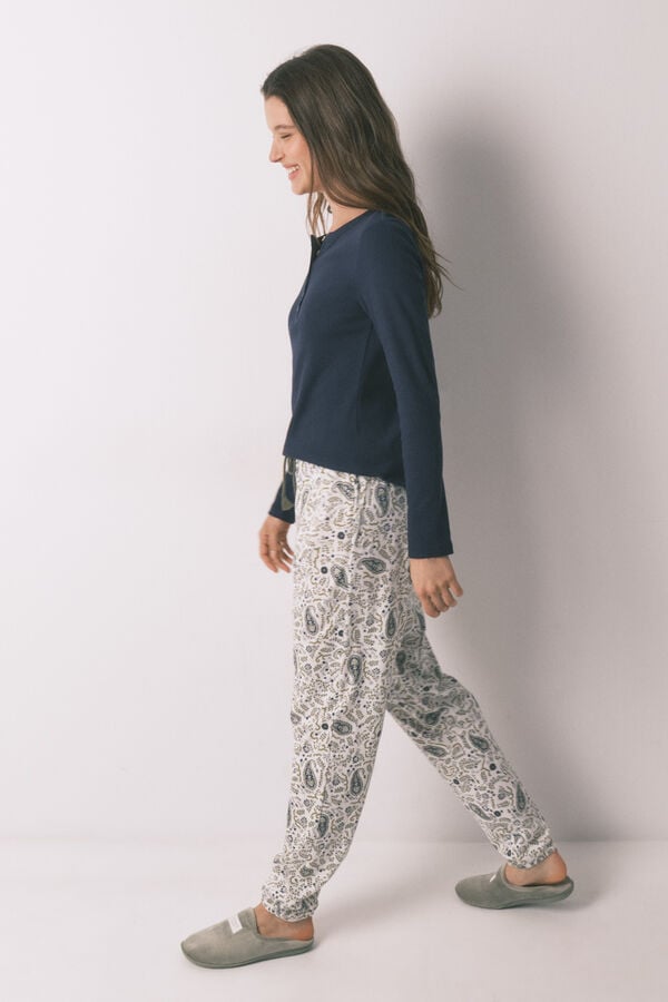 Women'secret Pantal&oacute;n largo de algod&oacute;n estampado Paisley estampado