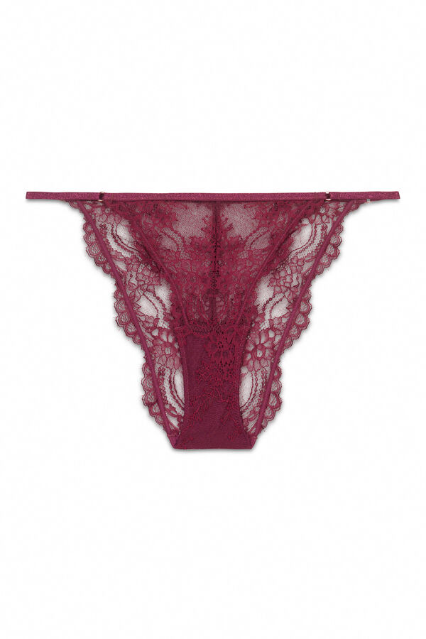 Women'secret Panty cl&aacute;sica con tiras de encaje color vino p&uacute;rpura