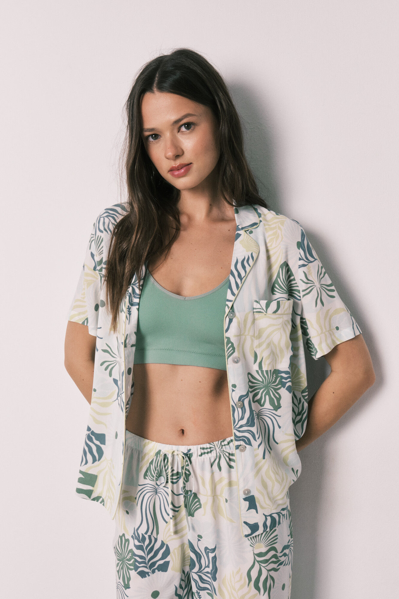 Women'secret Pijama camisera larga estampado tropical