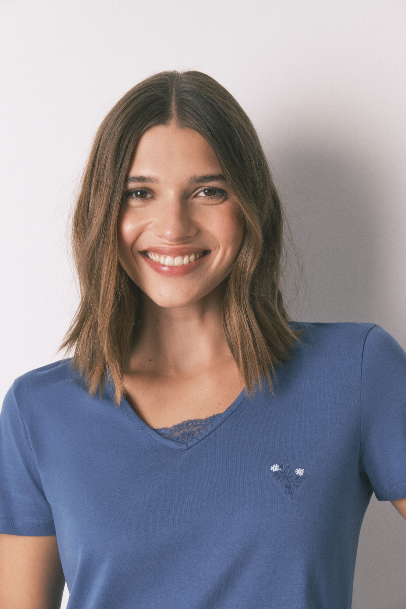 Women'secret Pijama 100% algod&oacute;n con estampado floral azul