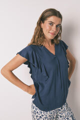Womensecret Pijama Capri de viscosa con estampado floral azul estampado