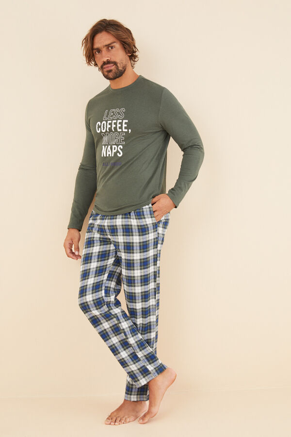 Womensecret Pijama larga hombre 100% algodón verde kaki