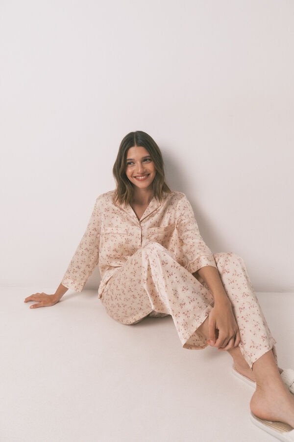 Womensecret Pijama camisera de satén rosa rosa