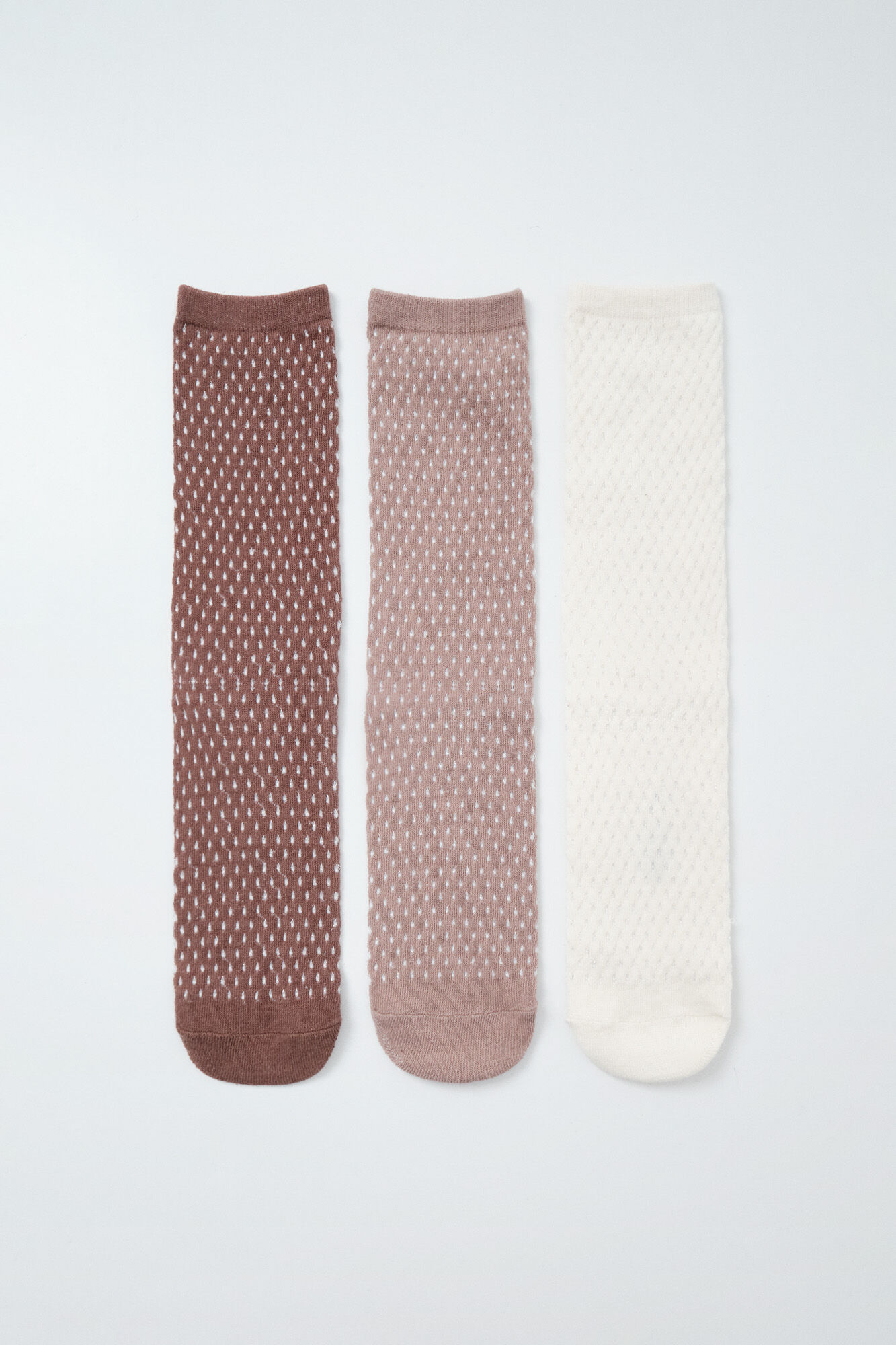 Women'secret Pack 3 calcetines largos textura rombos caf&eacute;