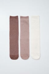 Women'secret Pack 3 calcetines largos textura rombos caf&eacute; caf&eacute;