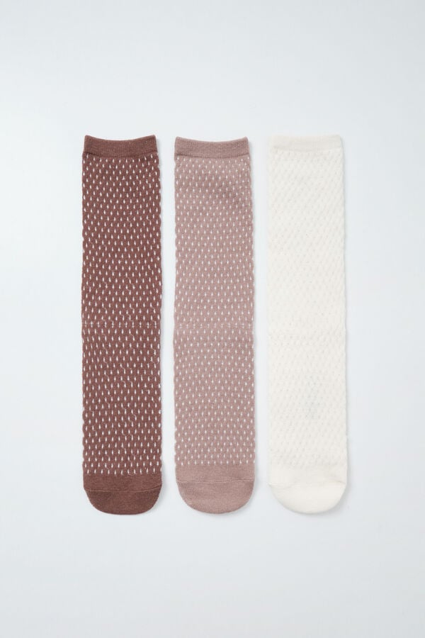 Women'secret Pack 3 calcetines largos textura rombos caf&eacute; caf&eacute;