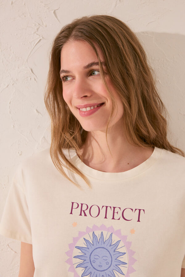 Womensecret Playera de manga corta de algodón color marfil marfil