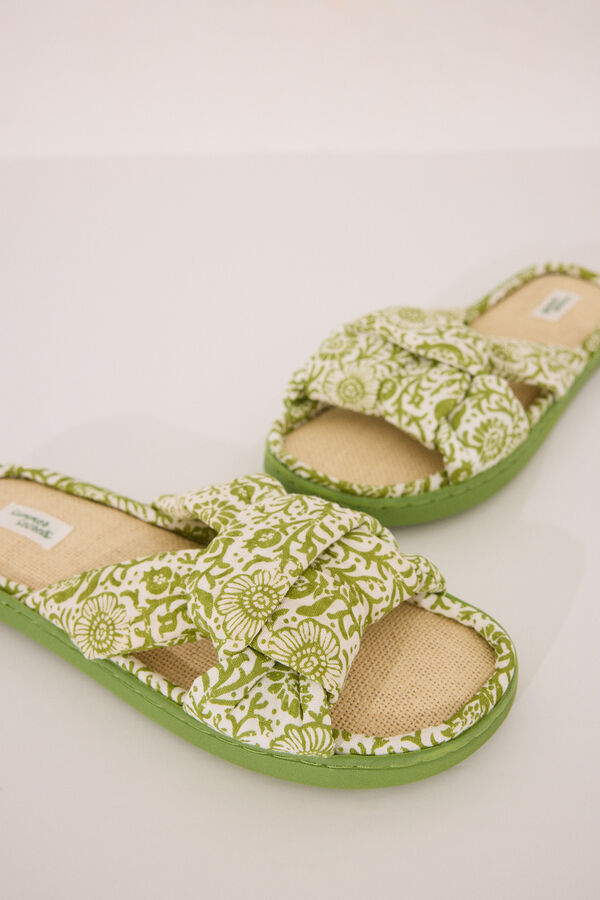 Womensecret Pantuflas para casa con parte superior anudada de rafia verde verde
