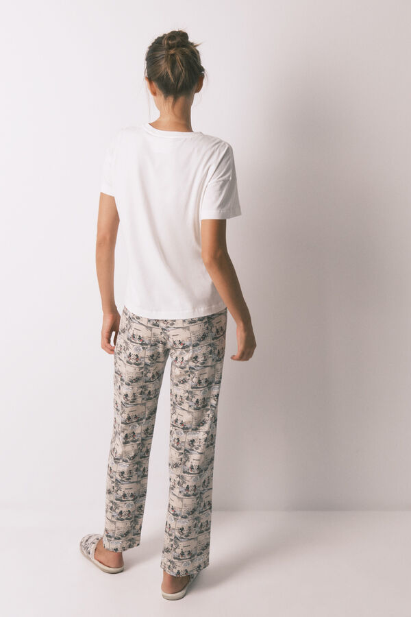 Women'secret Pijama larga blanco de Mickey Mouse 100% algodón marfil