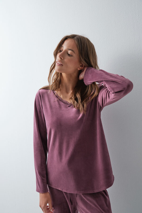 Women'secret Pijama larga granate p&uacute;rpura