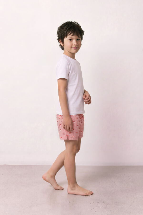 Women'secret Traje de ba&ntilde;o de ni&ntilde;o estampado de rayas y cangrejos coral