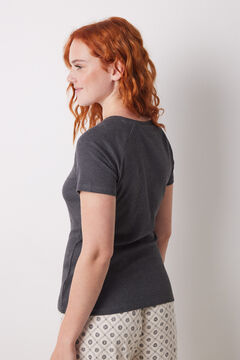 Womensecret Playera de manga corta acanalada de Snoopy gris