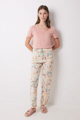 Womensecret Pantalón largo 100% algodón marfil estampado