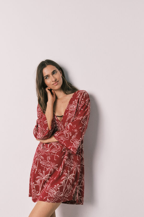 Women'secret Playera de dormir corta estampado palmeras rojo