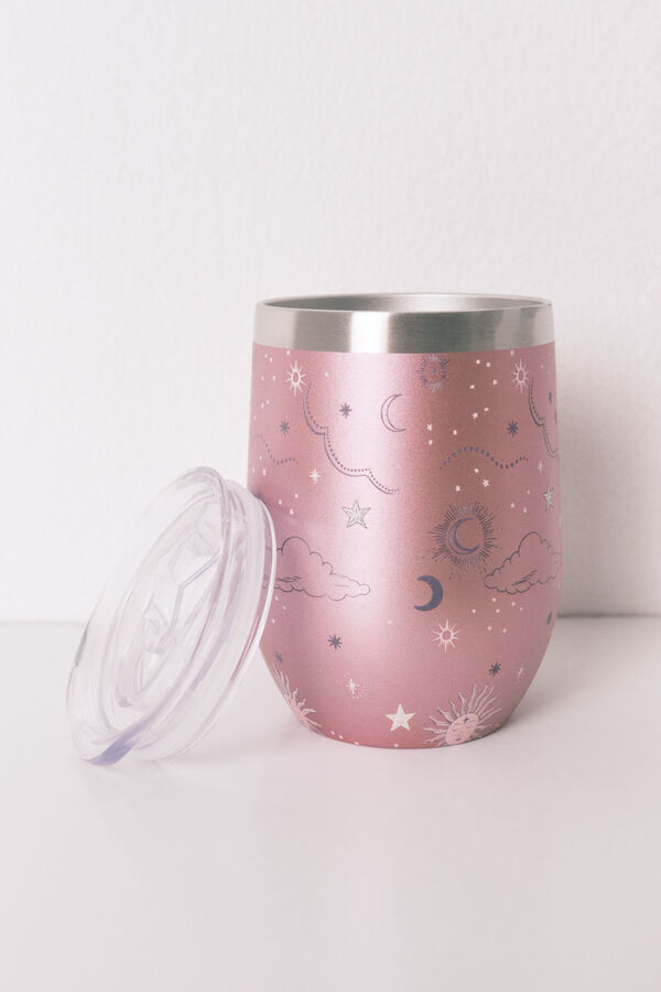 Women'secret Taza térmica de metal rosa con estampado astral rosa