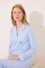 Womensecret Pijama camisera premamá clásico 100% algodón rayas azul