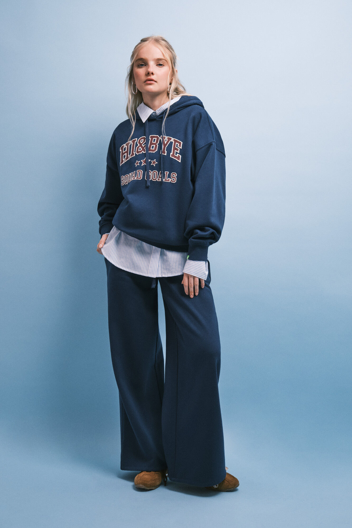 HI&BYE Sudadera de felpa con capucha azul logo