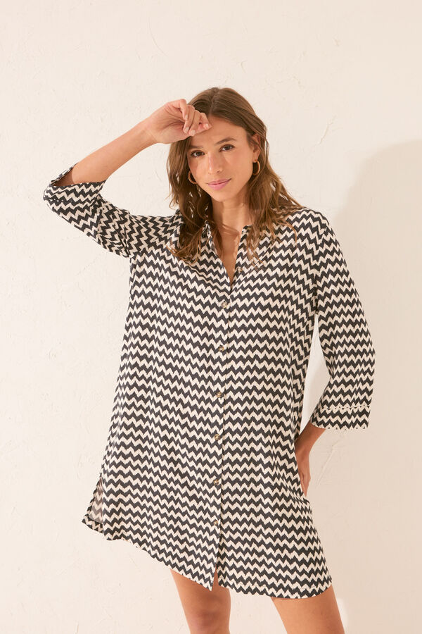 Womensecret Playera de dormir short con estampado en zigzag negro