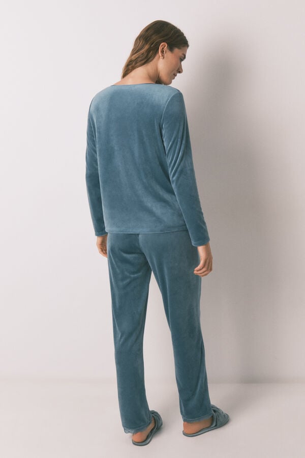 Womensecret Pijama larga de terciopelo verde. verde
