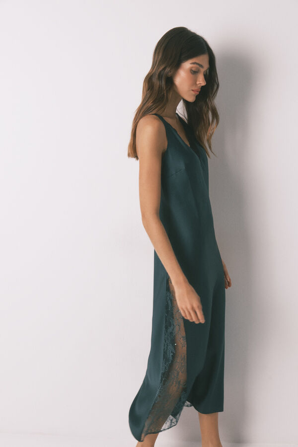 Women'secret Camisón largo satén verde verde