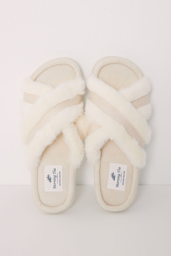 Womensecret Pantuflas casa acolchadas beige gris