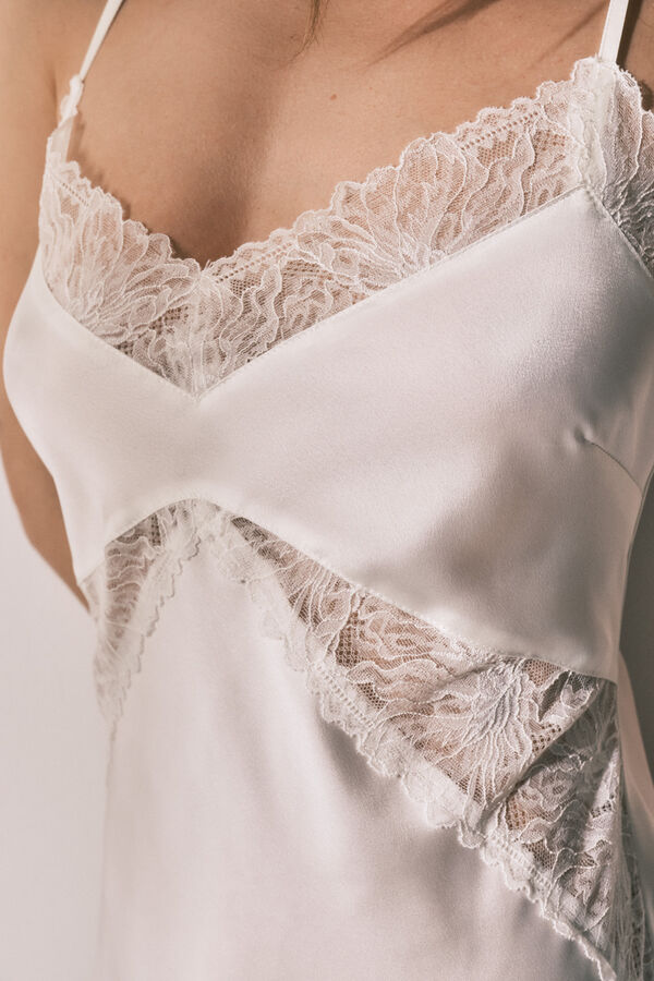 Women'secret Camis&oacute;n midi sat&eacute;n blanco marfil